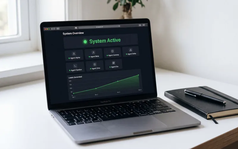 Dashboard zeigt System Active — alle Agenten laufen