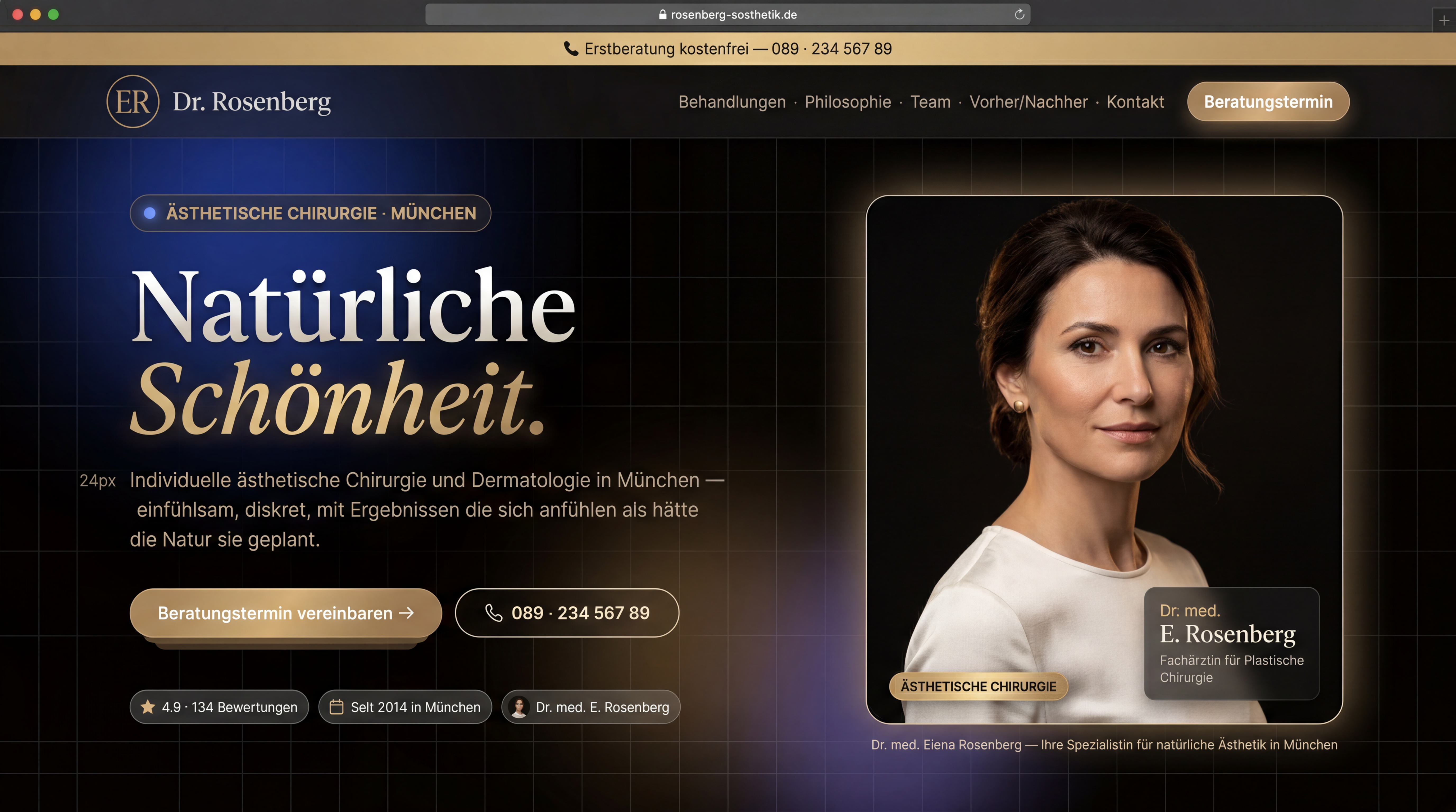 Premium Ästhetik-Klinik Website München — Cinematic Dark Hero